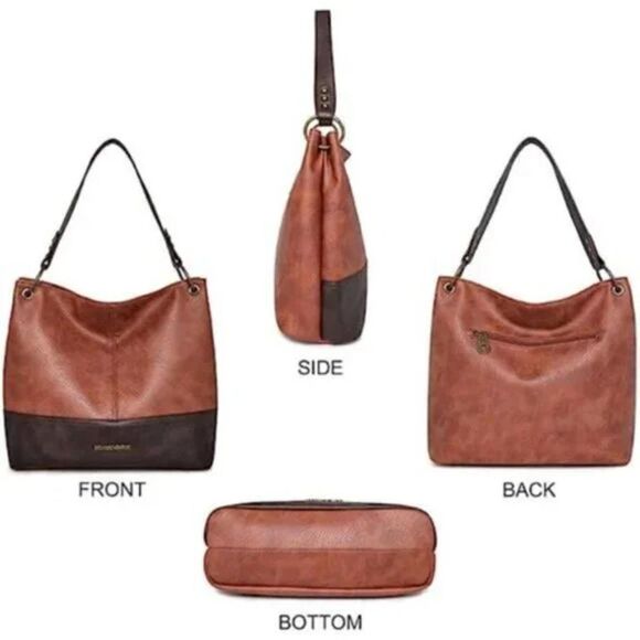 New Hobo Handbags for Women Vegan Leather Contrast Colors Top Handle Satchel Bag - Picture 8 of 16